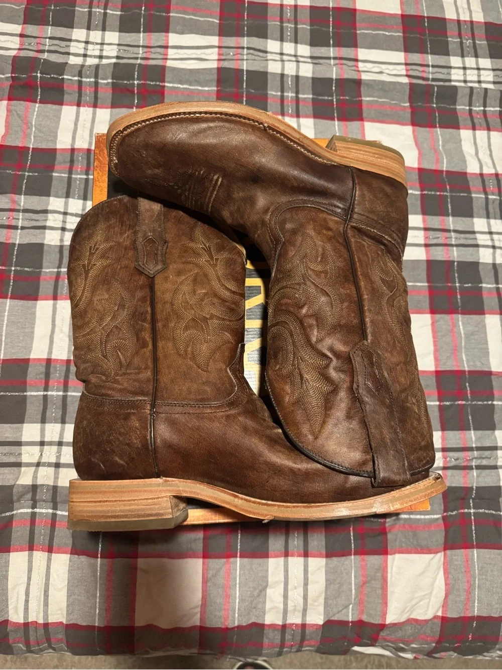 Men's Brown Leather Western Boots - Classic Pull-On Style